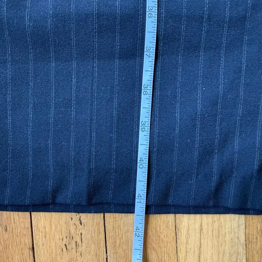 Zara Navy Blue Pinstripe Pleated Wide Leg Trouser Pants Sz L Classic Preppy Chic